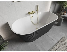 Mexen Oris, voľne stojaca ryhovaná vaňa 150 x 75 cm, biela-šedá, zlatý lesklý prepad, 52871507562-50