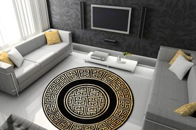 Okrúhly koberec GLOSS moderný 6776 86 štýlový, rám, Grécky čierna / zlato slonová kosť Veľkosť: kruh 150 cm