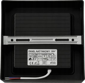 LED prisadený stropný panel – štvorec, 12 W, 1200 lm, čierny