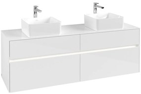 VILLEROY &amp; BOCH Collaro závesná skrinka pod dve umývadlá na dosku, 4 zásuvky, s LED osvetlením, 1600 x 500 x 548 mm, Glossy White, C052B0DH