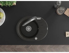 Mexen Kevin, granitový drez 586x458x190 mm, 1-komorový a biela batéria Duo, čierna-zlatá metalíza, 6517-75-671701-07