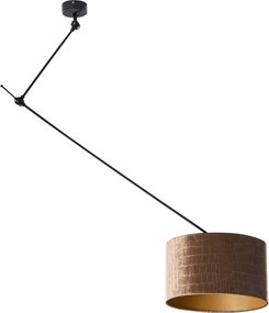 Závesná lampa čierna so zamatovým tienidlom s krokodílím vzorom 35cm - Blitz
