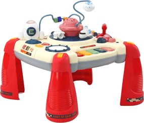 LEAN Toys Detský interaktívny vzdelávací stôl pianko vesmír červený