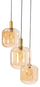 Inteligentné závesné svietidlo čierne s mosadzou a jantárovým sklom 3-svetlá Vrátane 3 Wifi G95 - Zuzanna