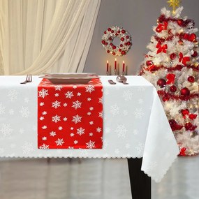 Červený Vianočný behúň na stôl s vločkami Rozmer behúňa (šírka x dĺžka): 40x130cm