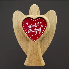 AMADEA Drevený anjel s vkladom - srdiečko s textom Anjel strážny, masívne drevo, výška 11 cm, český výrobok