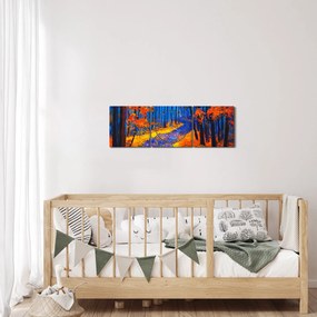 Obraz jesenného lesa (s hodinami) (90x30 cm)