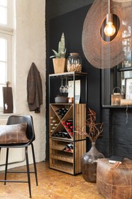 Čierna kovovo-drevená barová skriňa na poháre a fľaše vína Vine Cabinet - 60*30*160 cm