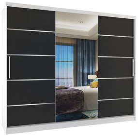 Šatníková skriňa 232 cm Belini biely mat/ čierny  mat s posunými dverami zrkadlom a zásuvkami  MBP SZP8/0/1W/2B1L/0/KLAL