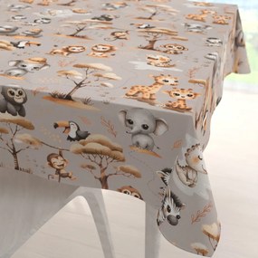 Biante Detský bavlnený štvorcový obrus Sandra SA-514 Africké zvieratká na sivom 140x140 cm