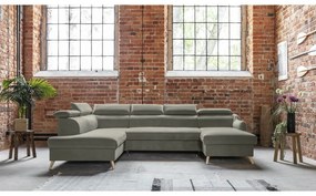 Svetlosivá zamatová rozkladacia rohová pohovka do "U" (ľavý roh) Sweet Harmony – Miuform