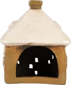 Hnedý keramický svietnik na čajovú sviečku domček Village - 12*9*14 cm