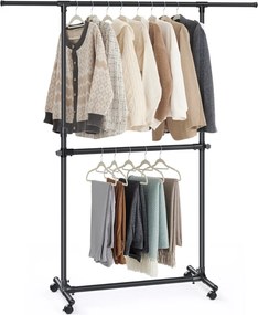 Stojan na oblečenie dvojstupňový JASON 101-165x49x113-180cm, čierna SongmicsHome