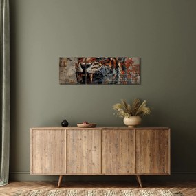 Obraz - Tiger z tehál (s hodinami) (90x30 cm)