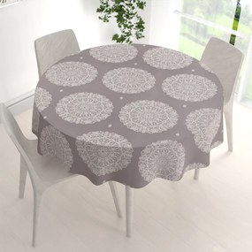 Biante Bavlnený okrúhly obrus Sandra SA-547 Krémové mandaly na béžovosivom Ø 50 cm