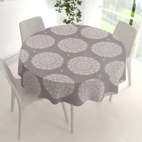 Biante Bavlnený okrúhly obrus Sandra SA-547 Krémové mandaly na béžovosivom Ø 110 cm