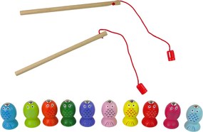 LEAN Toys Drevená hra na zručnosť chytanie rybičiek 2 prúty mačiatko