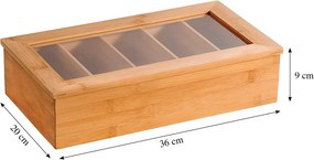 Bambusový organizér na čaj, krabička na čaje, 5 priehradiek
