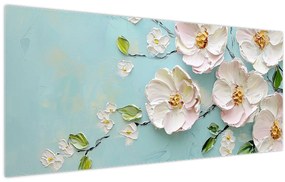 Obraz - Kvietky na modrom pozadí (120x50 cm)