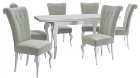 Rozkladací stôl Julia so 6 stoličkami ST63, Dostupné poťahy: Magic Velvet 2216, Farby: biela / biely lesk