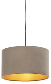 Závesné svietidlo s taupe zamatovým tienidlom so zlatom 35 cm - Combi