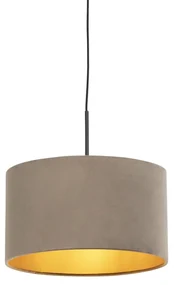Závesné svietidlo s taupe zamatovým tienidlom so zlatom 35 cm - Combi