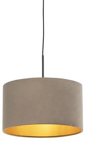 Závesná lampa s velúrovým tienidlom taupe so zlatom 35 cm - Combi