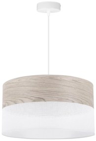 Závesné svietidlo Wood, 1x svetlobéžová dubová dýha/biele PVC tienidlo, (fi 40cm)