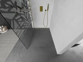 Mexen Kioto sprchová zástena 100x200 cm 8 mm, zlatý profil, biely vzor, 800-100-101-50-85