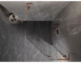 Mexen Lunar, L päťuholníkový sprchový kút s pravým sklonom 80 x 90 cm, 8mm číre sklo, profil medená matná, 831L-080P-090L-65-00-P