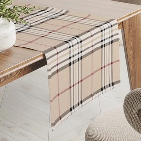 Biante Bavlnený behúň na stôl Sandra SA-548 Čierno-červeno-biele káro na béžovom 35x140 cm