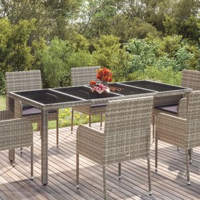Záhradný stôl so sklenenou doskou sivý 190x90x75 cm polyratan 319904