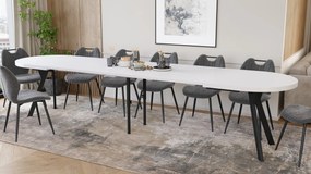 Mazzoni EXPANSO Biely mat / čierne nohy - OVÁLNY ROZKLADACÍ STÔL 160-360 cm PRE 16-18 OSÔB