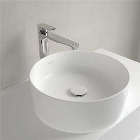 VILLEROY &amp; BOCH Collaro okrúhle umývadlo na dosku bez otvoru, bez prepadu, priemer 400 mm, Stone White, s povrchom CeramicPlus, 4A1840RW