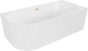 Mexen Gia rohová vaňa 150x75 cm biela mat, zlatý prepad, pravá montáž