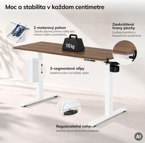 Elektrický stôl s nastaviteľnou výškou ergonomický biely/orech,1600x800 mm: ARIA