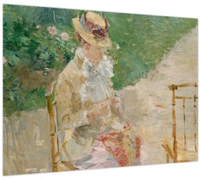 Sklenený obraz - Berthe Morisot, Young Woman Knitting, reprodukcia (70x50 cm)