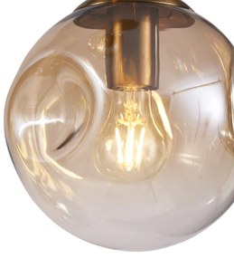 Art Deco závesná lampa mosadzná s jantárovým sklom 3-svetlá - Douglass
