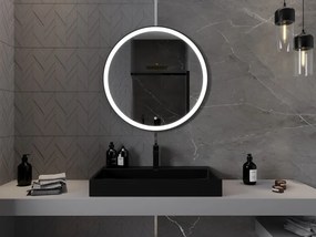 Mexen Esso, okrúhle LED podsvietené kúpeľňové zrkadlo 80 cm, 6000K, vykurovacia podložka proti zahmlievaniu, čierny rám, 9825-080-080-611-70