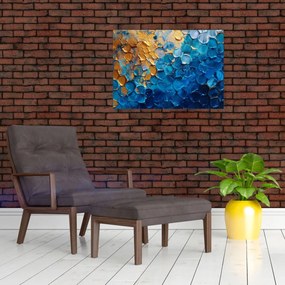 Sklenený obraz - Modrozlatá maľba (70x50 cm)