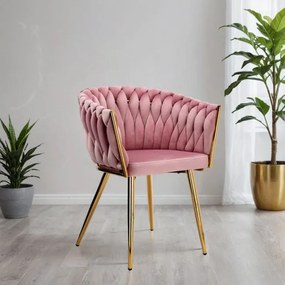 Jedálenská stolička COFTON zamatová, zlatá / ružová