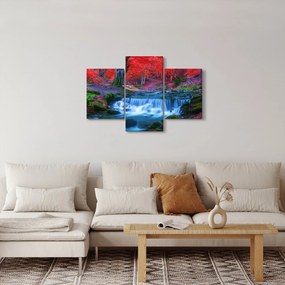 Obraz vodopádu v červenom lese (90x60 cm)