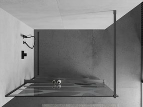 Mexen Kioto+, sprchová zástena Walk-In s poličkou a vešiakom 100 x 200 cm, 8mm číre sklo biely vzor, grafitový profil, 800-100-121-95-97