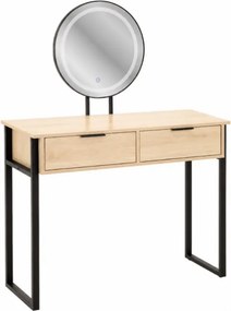 Toaletný stolík BEAUTY so zrkadlom a LED osvetlením naturálny / čierny