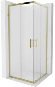Mexen Rio, štvorcový sprchovací kút s posuvnými dverami 80(dvere) x 80(dvere) x 190 cm, 6mm sklo námraza, zlatý profil, 860-080-080-50-30