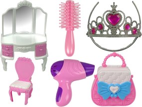 LEAN Toys Princeznovský stan pre deti kozmetický salón ružový s korunkou