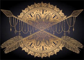 Obraz - Zlatá mandala s šípmi (70x50 cm)