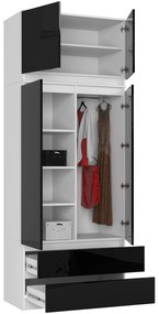 Šatníková skriňa s nadstavcom Star 90 cm biela/čierna lesk