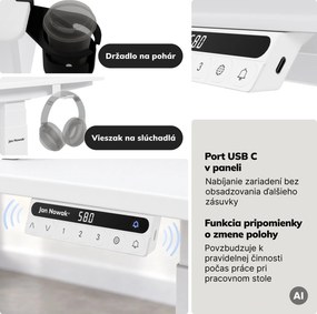 Elektrický stôl s nastaviteľnou výškou ergonomický biely,1400x700 mm: ARIA