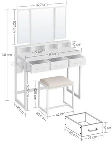 Toaletný stolík s 3-dielnym skladacím zrkadlom RVT004W14
